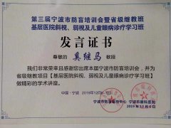 参加第三届宁波市防盲培训会并发言